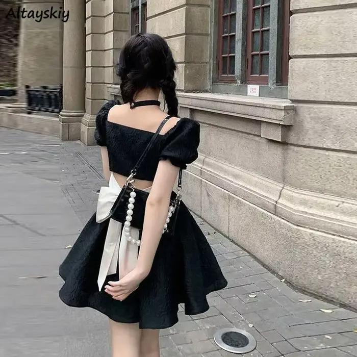 Mini šaty pre ženy Vintage letné prázdniny Street štýl Chic štvorcový výstrih dámske