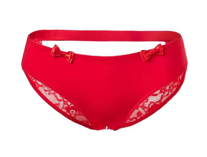 Rene Rofe-Culotte en dentelle sans entrejambe pour femme, sous-vêtement sexy avec nœud, entrejambe séparé