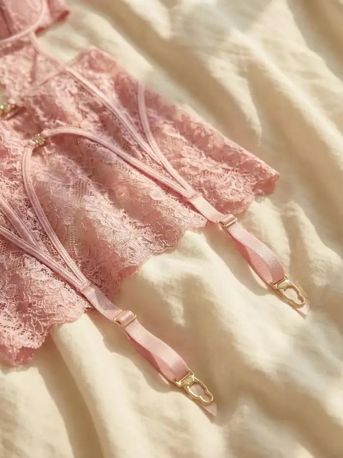 Sexy čipkovaný priesvitný set podprsenka a podväzkový pás