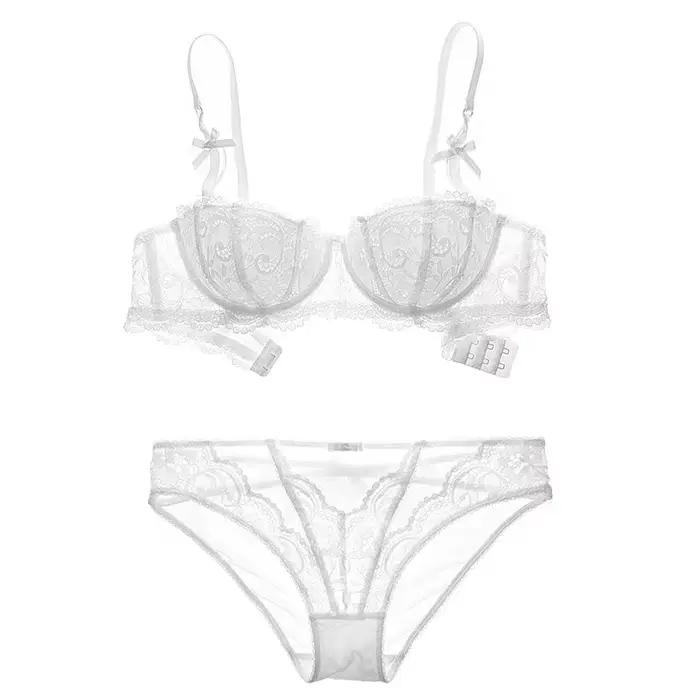 Ensemble cadeau de Lingerie de noël Sexy, dentelle noire transparente, demi-tasse, soutien-gorge et culotte, Ultra fin, transparent, grand sous-vêtements Tushy, cadeau de noël
