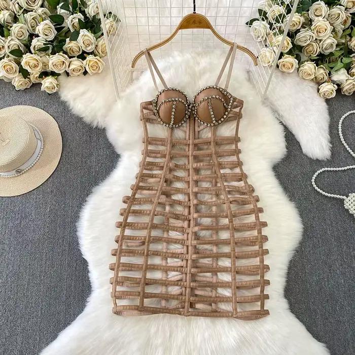 Robes de Lingerie érotique pour femmes, inspirées du styliste, Slim, sexualité, coquin, ajouré, diamants, Mini robes Sexy