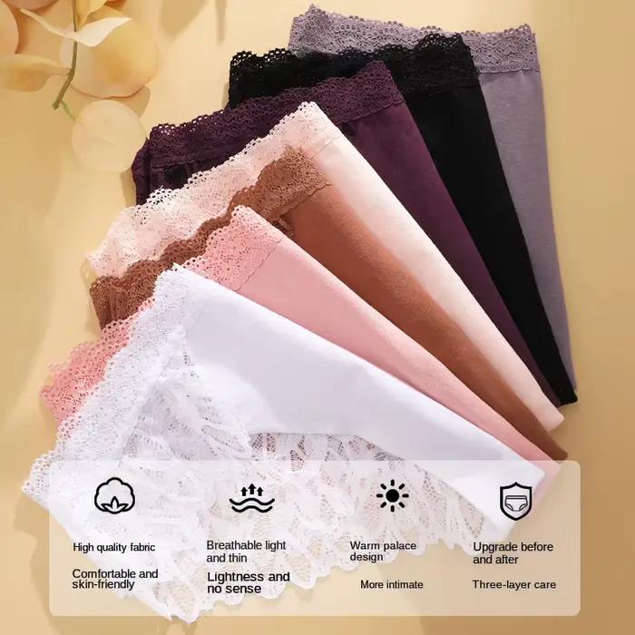 4 pièces/ensemble Sexy dentelle florale culottes femmes respirant slips Perspective taille basse Sexy Lingerie femme doux couleur unie sous-vêtements