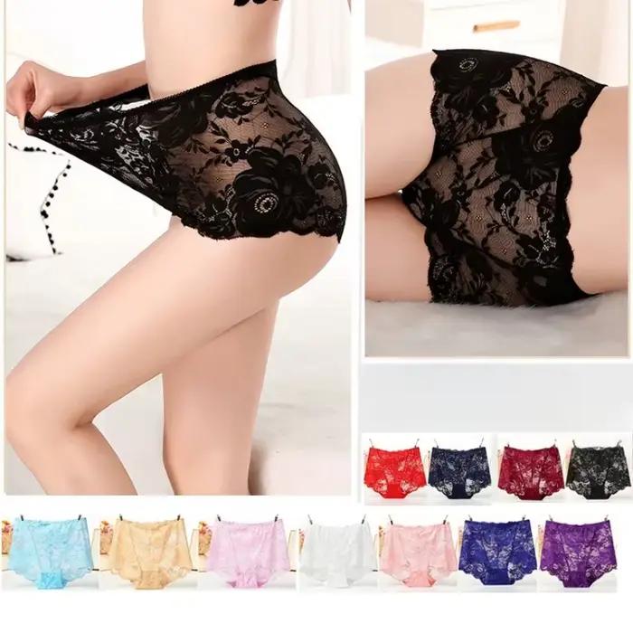 Sexy dentelle culottes femmes caleçons couleur unie grande taille taille haute slips respirant ascenseur fesses sous-vêtements féminins