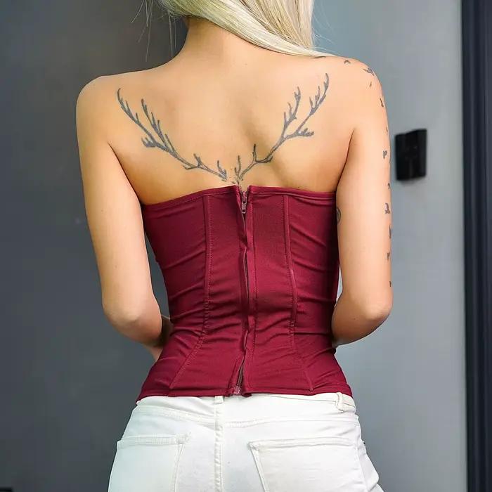 Bustier élégant avec fermeture à glissière au dos pour femme, caraco sexy, haut tubulaire désossé avec soutien-gorge, taille amincissante, corset précieux Y-Women Off The Initiated