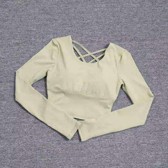 Combinaison sportive pour femme avec soutien intégré, dos ouvert, manches longues pour yoga et Pilates