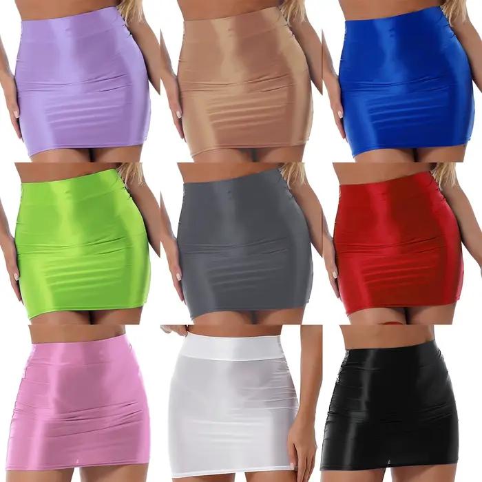 Sexi lesklá jednofarebná ceruzková sukňa