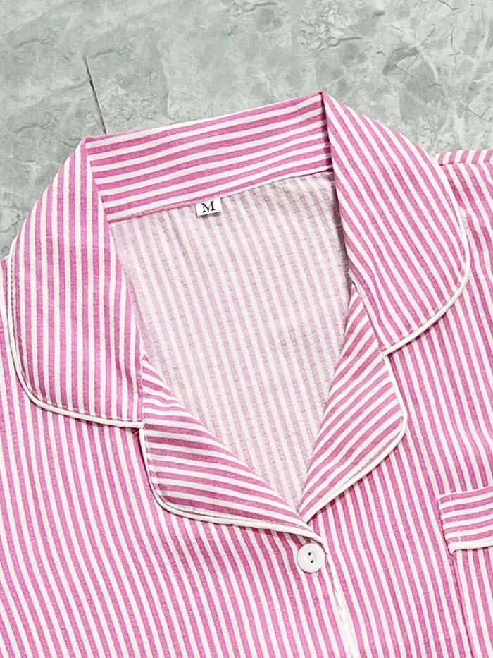 Pyjama 2 pièces pour femmes en crêpe bulle, manches courtes et short, ensemble décontracté d'été, vêtements de détente, vêtements de nuit, ensemble de pyjama, vêtements de maison