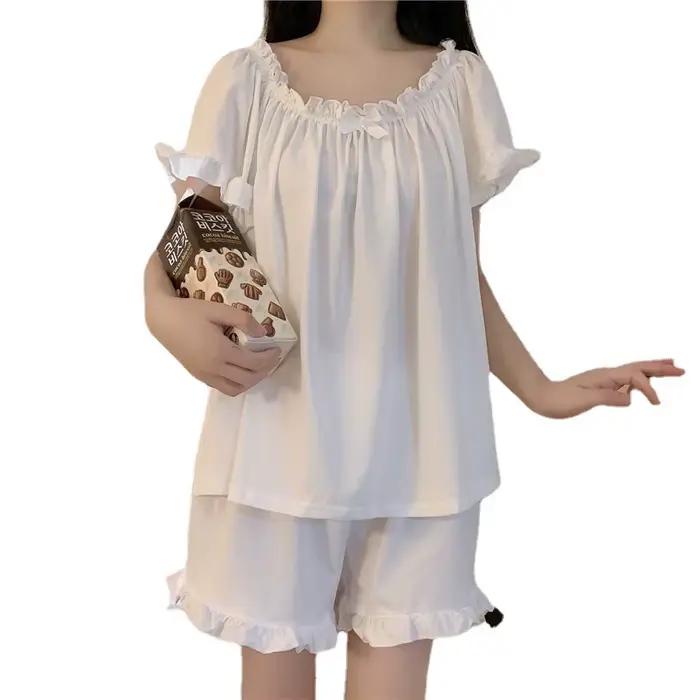 Pyjama féminin en soie de lait courte avec manches courtes pour sommeil décontracté et confortable occasions spéciales à la maison