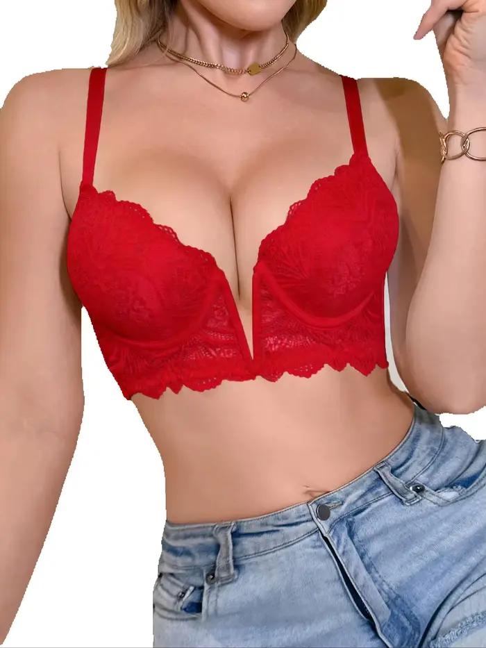 Soutien-gorge sexy pour femme à décolleté plongeant en dentelle, push-up, avec armatures, bretelles réglables, lingerie confortable pour femme