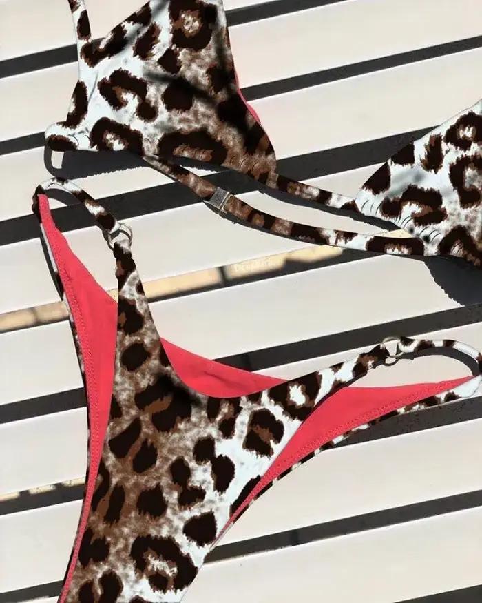 Sexy léopard Bikini costume femmes sangle Push Up maillot de bain trois Points Bikini ensemble taille basse maillots de bain femmes été dos nu maillots de bain