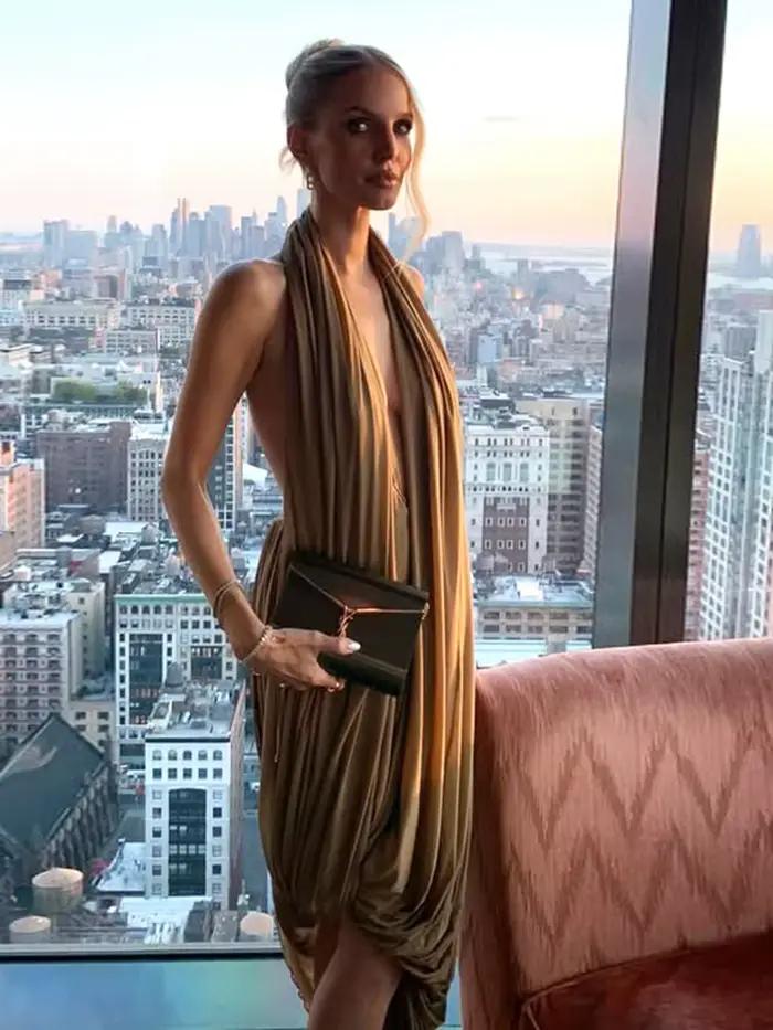 Robe sans manches décolletée en polyester et élasthanne pour femmes, soirée, plage, mariage, anniversaire, gala