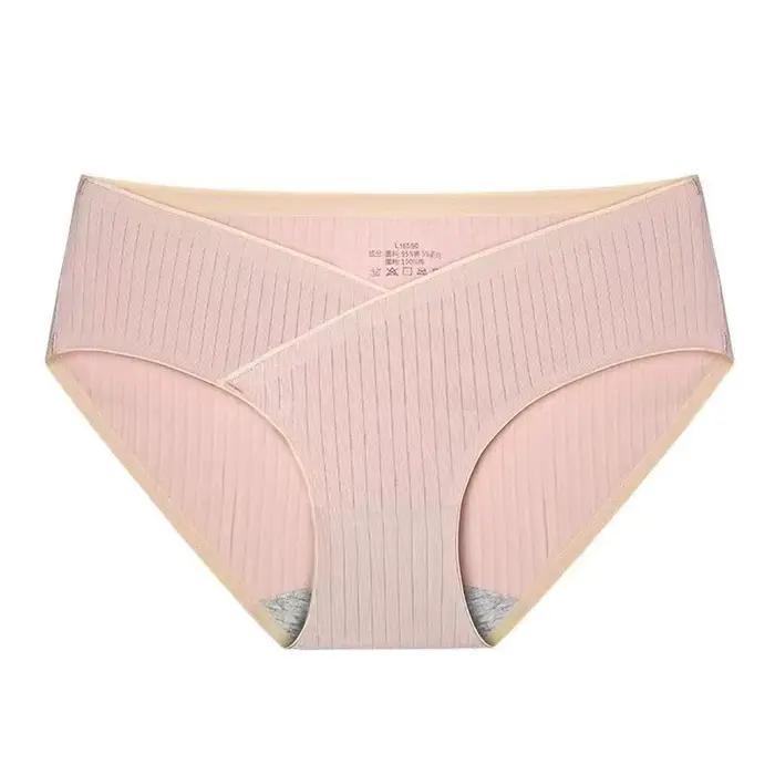 Culotte de Grossesse en Coton Jacquard à Rayures pour Femme Enceinte, Sous-vêtement Taille Basse sans Couture, Grande Taille