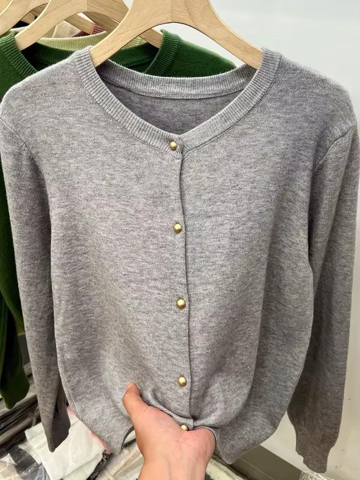 AOSSVIAO dlhé rukávy sveter Cardigan jar jeseň ženy okrúhly výstrih pletené topy oblečenie móda