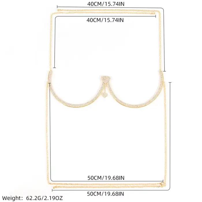 Punk coeur poitrine soutien corps chaîne gland fleur soutien-gorge poitrine chaîne bijoux strass poitrine chaîne robe coupe basse