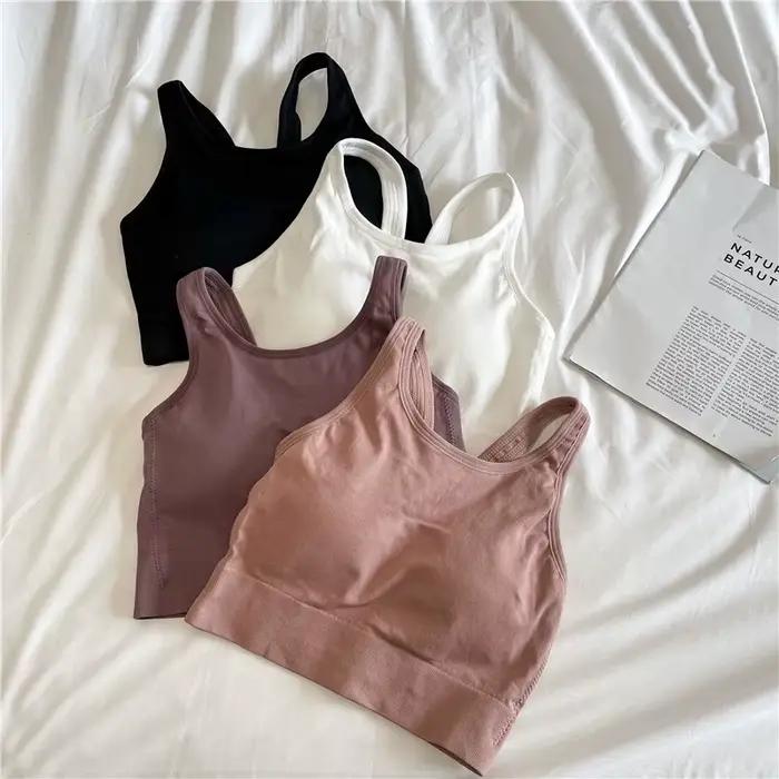 Soutien-gorge intégré dos nu à bretelles croisées, anti-fuite de lumière, bonnets fins fixes, polyvalent, respirant, enveloppant la poitrine pour femme
