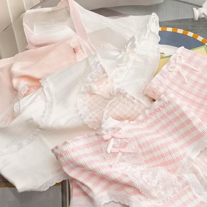 Slips WONTIVE en coton tricoté pour femmes, sous-vêtements féminins élégants et confortables avec motifs arc et rayures, pour toutes les saisons
