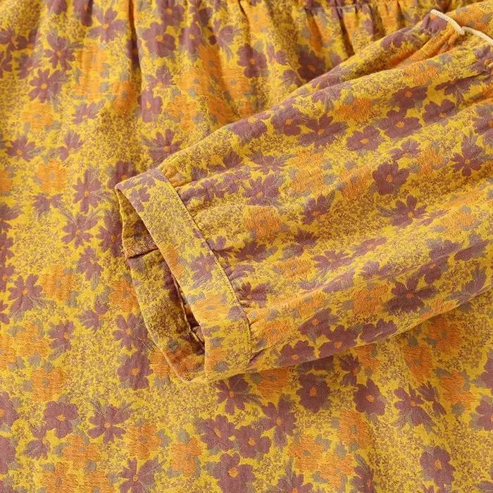 Robe de nuit en coton jacquard rétro pour femme, robe de nuit fine, manches trois quarts, longueur moyenne, printemps et automne
