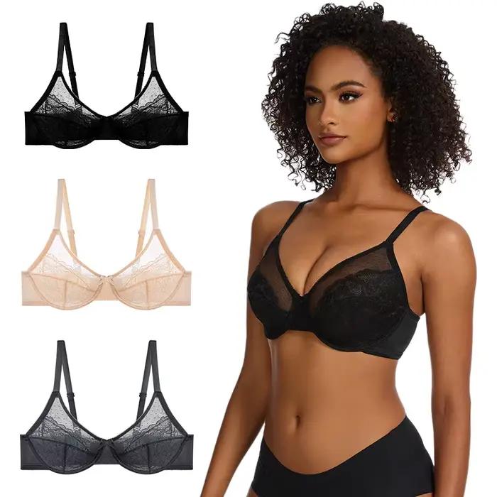Soutien-gorge minimiseur grande taille à armatures, couverture complète, non rembourré, dentelle florale, soutien de levage, Anti-affaissement, confortable, doux, français, pour femmes