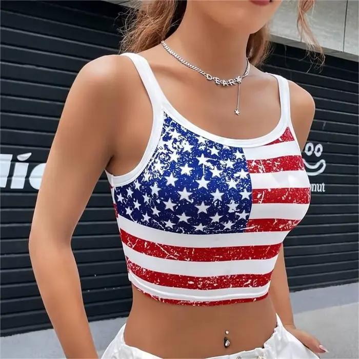 Gotický punkový nový 2024 americká vlajka krátky top Sexy odhalený chrbát tenké tank top pre ženy Mini vesta leto Y2k oblečenie