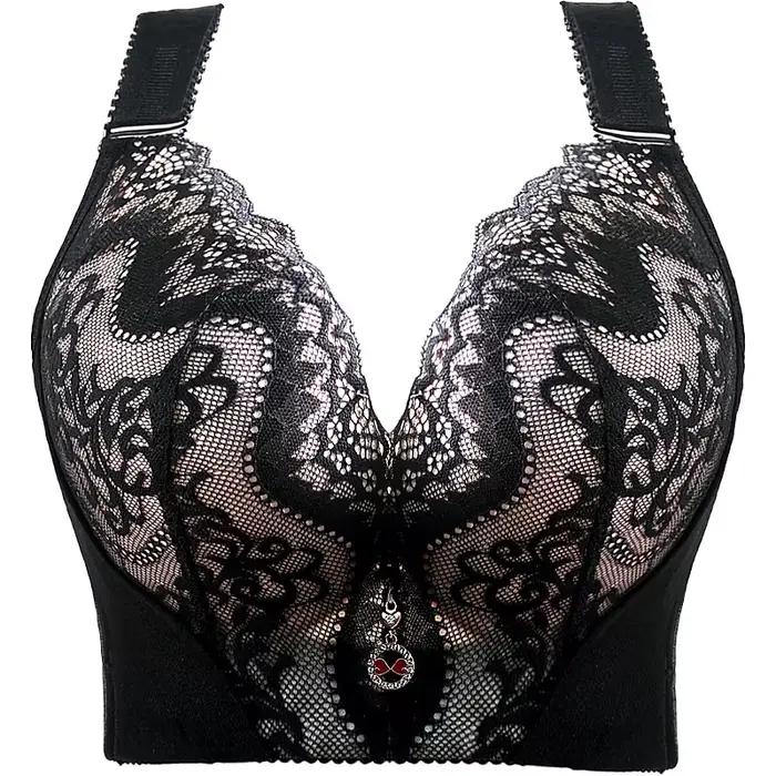 Soutien-gorge push-up grande taille sexy en dentelle avec armatures, couvrance complète, larges bretelles latérales, bonnets fins pour femmes rondes à forte poitrine