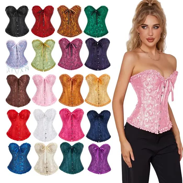 Corset rose pour femmes, Sexy et élégant, gothique, Jacquard, 12 sous-vêtements brodés floraux
