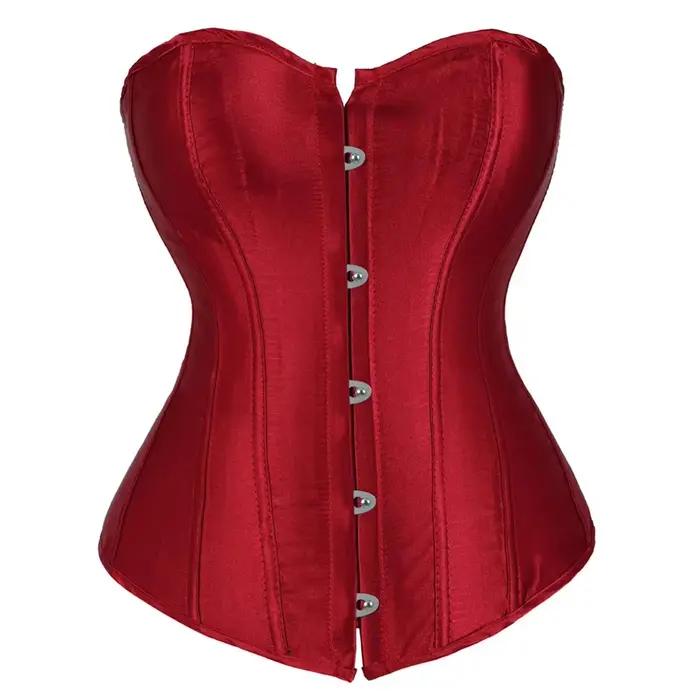 Corset femme Satin Sexy grande taille Bustier gothique à lacets désossé Gorset haut Shapewear classique Clubwear fête Club nuit Corselet