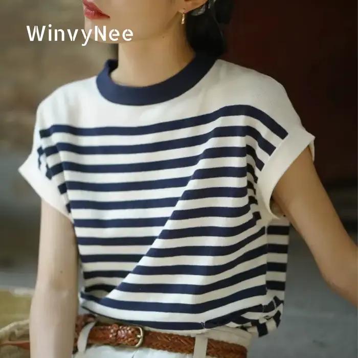 T-shirt féminin printemps été en laine et polyester décontracté à col rond pour femmes occassions spéciales