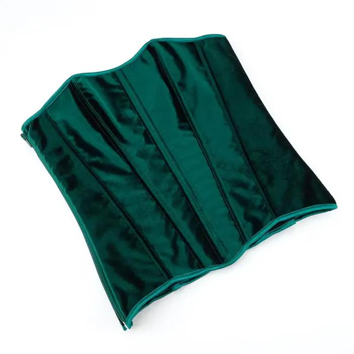 Corset victorien vintage pour femme, haut sexy, velours vert noirâtre, fermeture éclair latérale, bustier gothique, corselet à lacets, lingerie