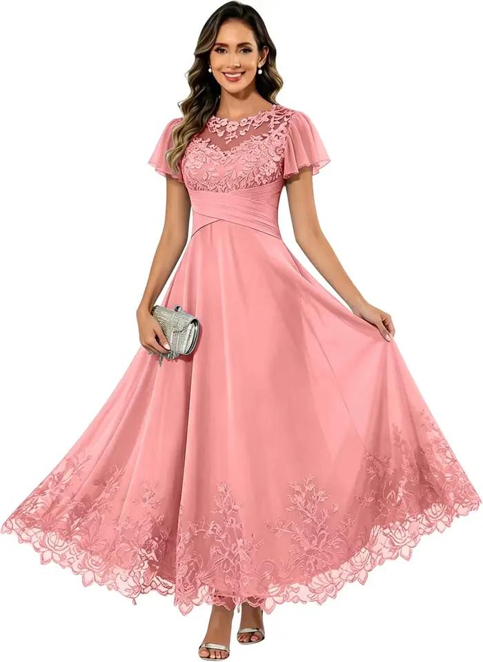 Robes de soirée personnalisées pour la mère de la mariée, avec corset et appliques en dentelle, pour invitées de mariage, robe formelle à manches courtes
