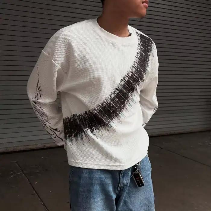 2025 Nový y2k Bullet Písmená Potlač Americký Retro Dlhé Rukávy Tričko Street Style Casual Voľný Muži a Ženy