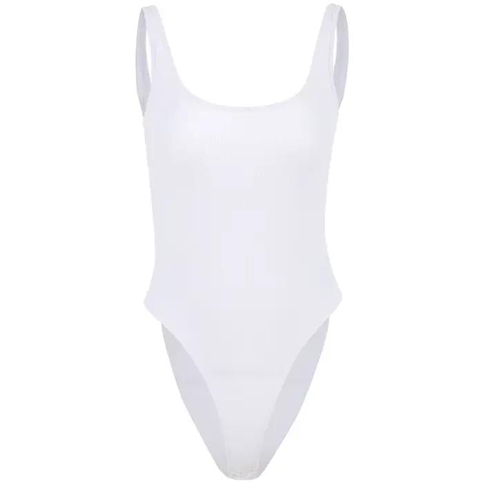 Biele rebrované body s ramienkami Sexy odhalený chrbát