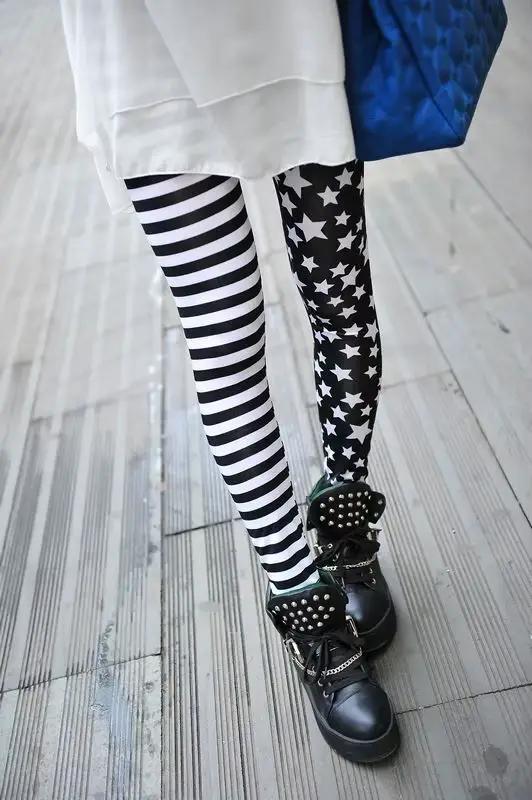 Nové elastické jegging s pruhmi a hviezdičkami Legíny módne capri dámske