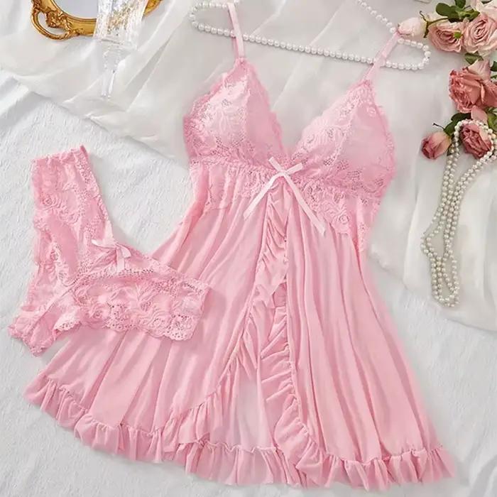 Robe Ultra-courte transparente, Lingerie Sexy, légère, décolleté en V profond, vêtements de nuit, pyjama pour femmes, chemise de nuit en dentelle