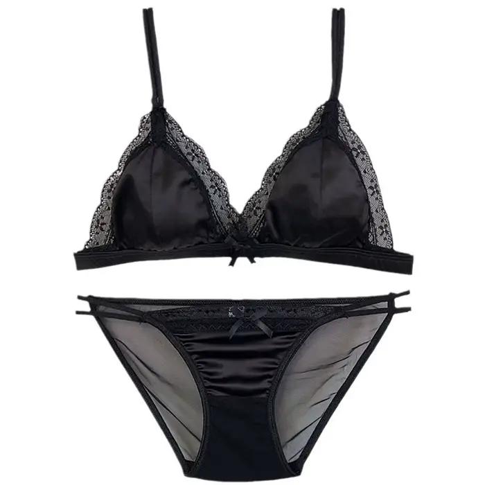 Soutien-gorge Triangle en dentelle française, Sexy, couleur unie, sans anneau en acier, petits seins froncés, Support, ensemble de sous-vêtements Anti-affaissement