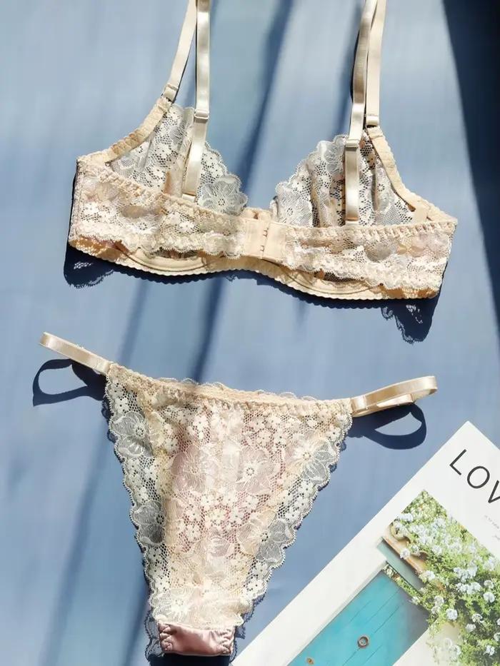 Femmes mode dentelle Patchwork Lingerie grand sein soutien-gorge taille basse string ensemble de sous-vêtements Sexy dentelle contraste couleur Lingerie pour les femmes