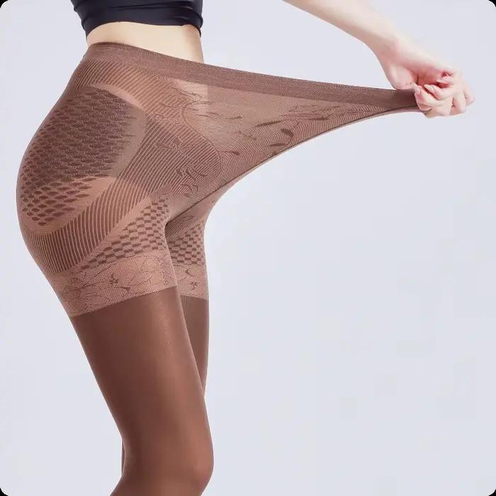 Collants façonnants grande taille pour femmes, collants brillants taille haute, contrôle du ventre, effet de levage