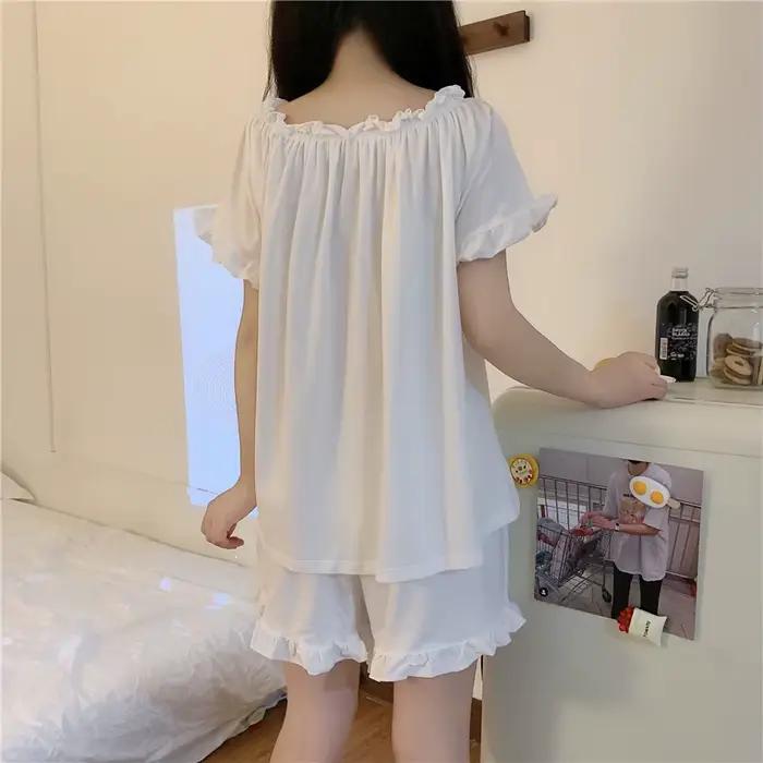 Pyjama féminin en soie de lait courte avec manches courtes pour sommeil décontracté et confortable occasions spéciales à la maison