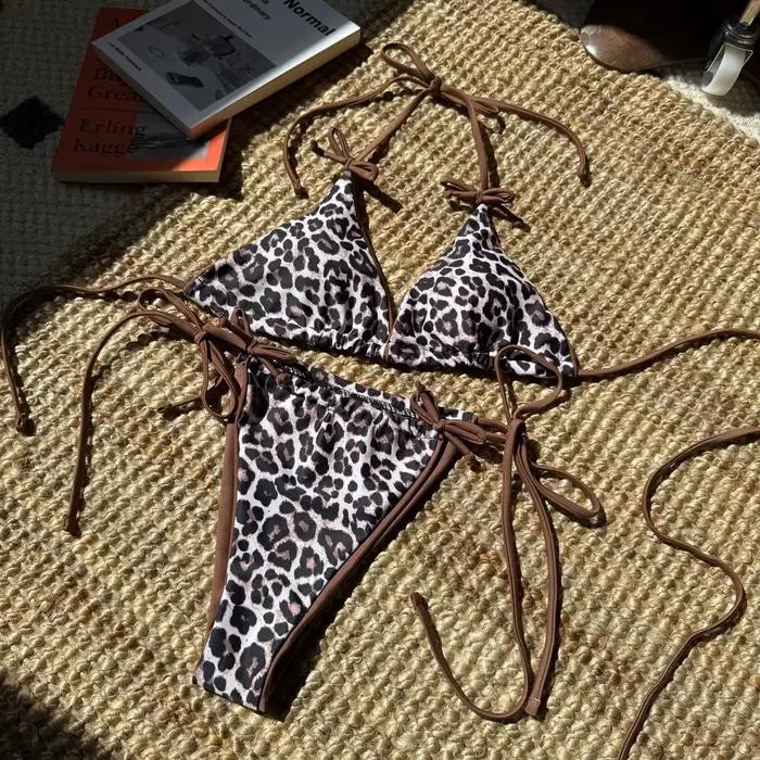 Sexy léopard Bikini costume femmes sangle Push Up maillot de bain trois Points Bikini ensemble taille basse maillots de bain femmes été dos nu maillots de bain