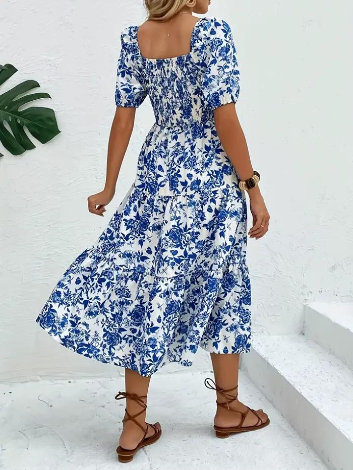 Elegantná dlhá šaty s kvetinovou potlačou