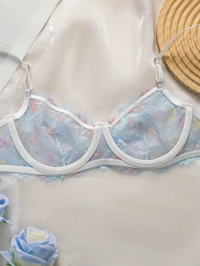 Sexy priehľadný čipkový set spodnej bielizne pre ženy s oceľovými obručami