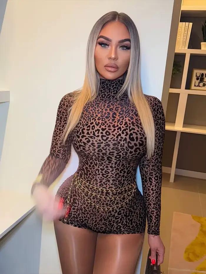 Sisterlinda jar oslobodenie Junior móda Sexy high street kombinézy K25Q73871 dievča leopard priliehavé body s vysokým golierom