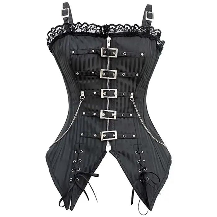 Dámsky sexy korzet s ramienkami Steampunk top bustier s pruhmi Vintage čipka vrstvenie