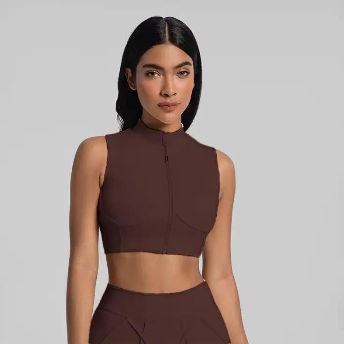 Soutien-gorge de sport à fermeture éclair avec coussinets de poitrine amovibles, gilet Push-Up respirant à dos nageur pour Fitness, course à pied, vêtements de gymnastique pour femmes