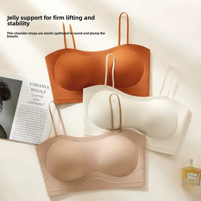 Soutien-gorge push-up à fines bretelles pour femme, sans couture, dos nu, type bandeau, rembourré, sans armatures, confortable pour le quotidien, idéal pour l'été