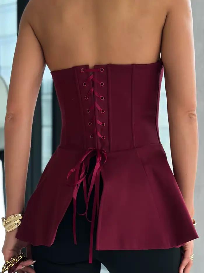 Top bustier à baleines, design tendance automne européen et américain, bretelles sculptantes, amincissant, épaules dénudées
