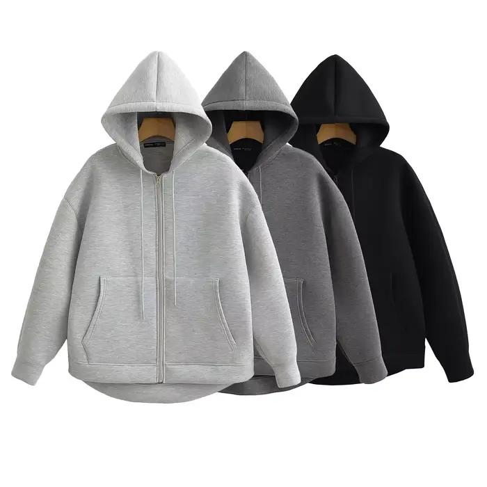 HH jesenná dámska voľná mikina s kapucňou oversized na zips pevný kabát do kancelárie