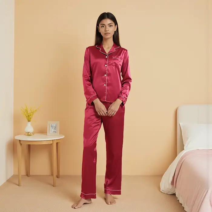 Pyjama en Satin grande taille pour femmes, manches longues, pantalon Long, soie fine, ensemble deux pièces décontracté pour la maison, printemps/été
