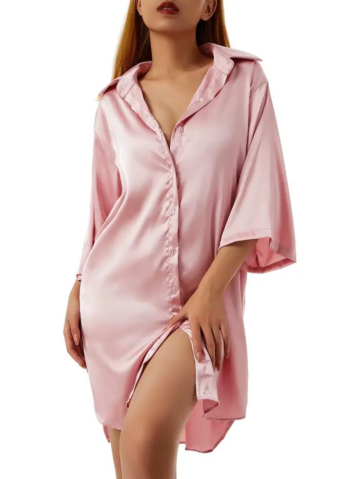 Chemise de nuit à manches mi-longues pour femmes, chemise de nuit à boutonnage simple, sous-vêtements d'été, vêtements de maison, salon, 4 couleurs