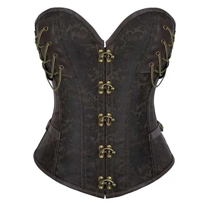 Steampunk Body Shapewear pre ženy hnedá gotická oblečenie korzet Bustier Vintage Burlesque Goth šnurovací pás Korzety