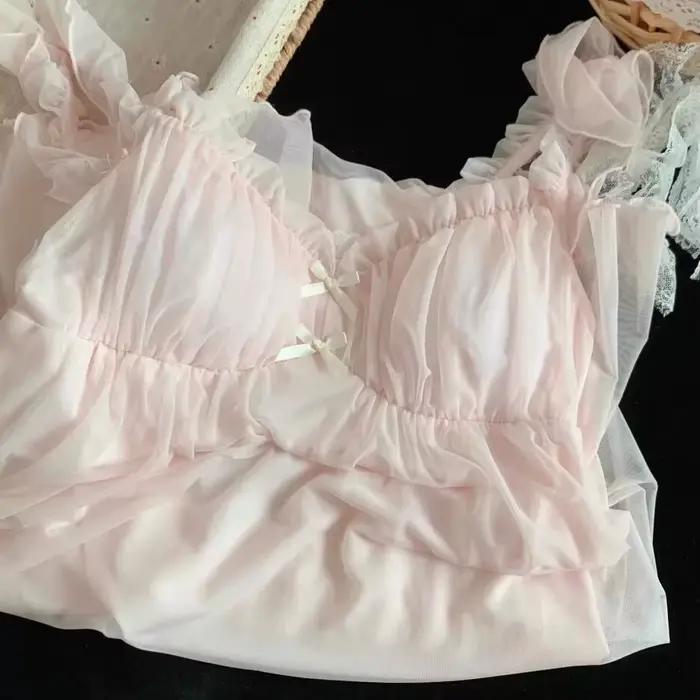 Chemise de nuit féerique style palais rétro pour femme, pyjama d'été mignon en dentelle, long ou à manches courtes, en modal, vêtements d'intérieur